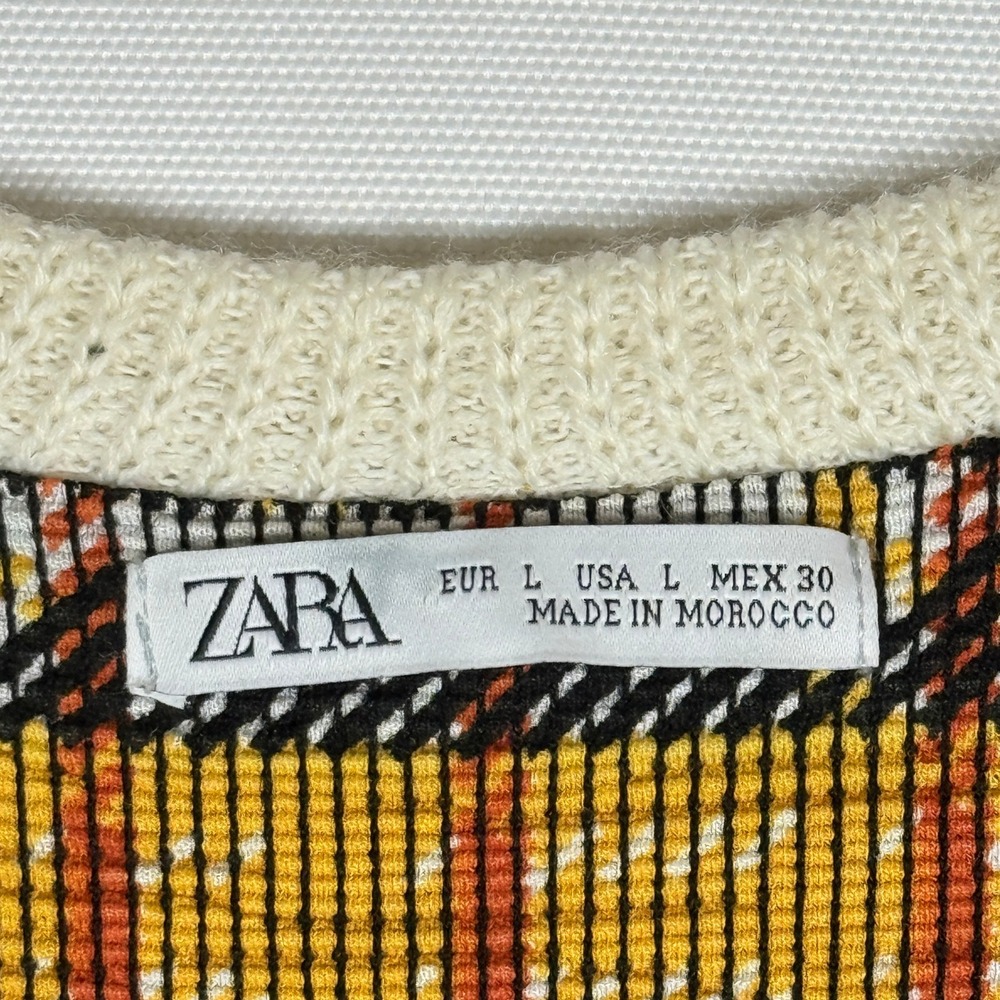 Zara‎ Large Plaid Knit Dress Yellow Womens Mod Retro 60s Preppy Academic Bright - Picture 6 of 6
